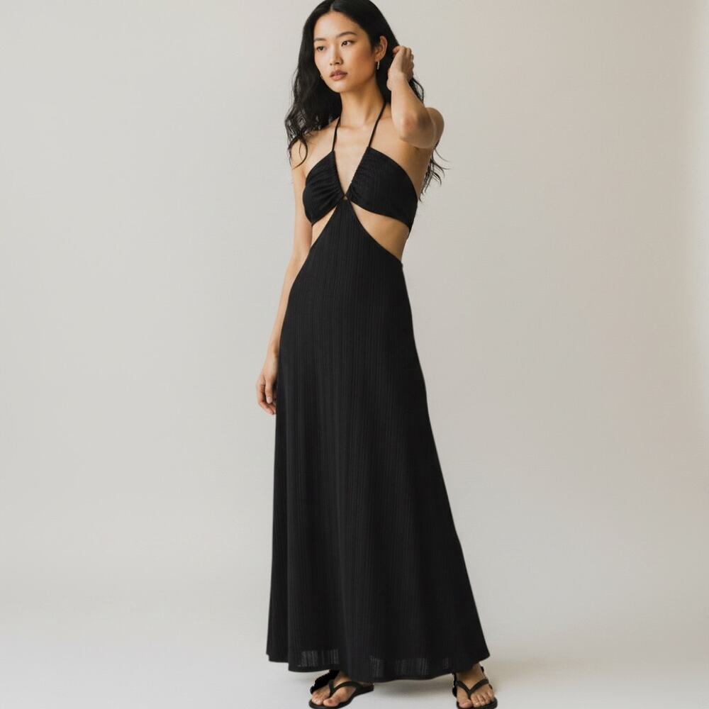 Missguided Womens US 8 Black Halter Maxi Dress Cutout Plunge